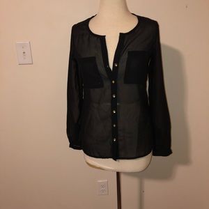 Sheer Blouse with Gold Buttons